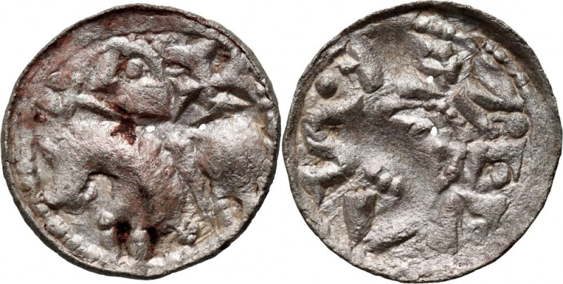 Bolesław II Śmiały 1058-1080, denar, Kraków, Książę na koniu Waga 0,51 g. Dwa dr...