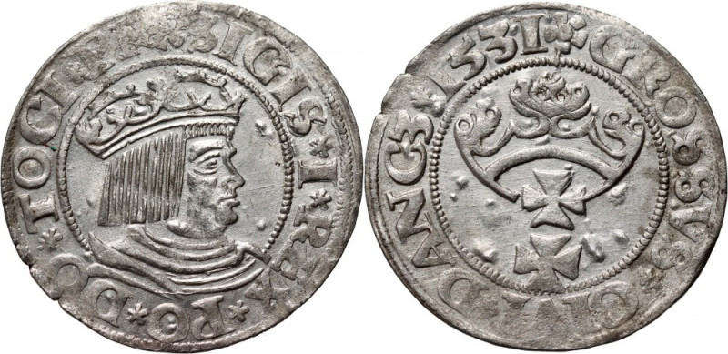 Zygmunt I Stary, grosz 1531, Gdańsk Połyskowy egzemplarz. Reference: Kopicki 729...