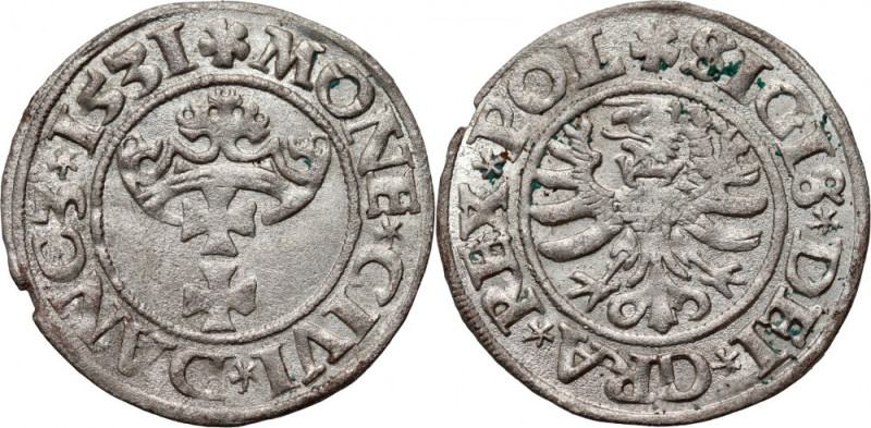 Zygmunt I Stary, szeląg 1531, Gdańsk Drobne wykruszenie krawędzi. Reference: Kop...
