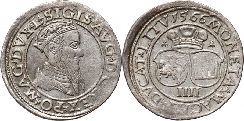 Zygmunt II August, czworak 1566, Wilno Bardzo ładny egzemplarz z lustrem mennicz...