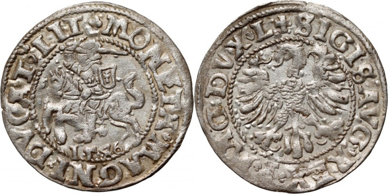 Zygmunt II August, półgrosz 1546, Wilno Pióra Orła i ogon Pogoni podniesione. Ba...