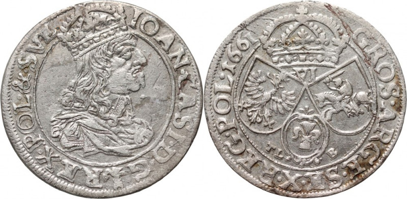 Jan II Kazimierz, szóstak 1661 TLB, Kraków Reference: Kopicki 1632
Grade: XF+