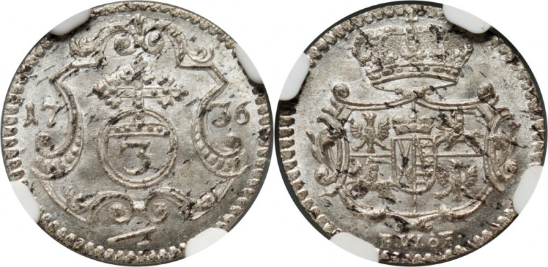 August II Mocny, 3 fenigi 1736 FWoF, Drezno Reference: Kopicki 11173 (R), Kahnt ...