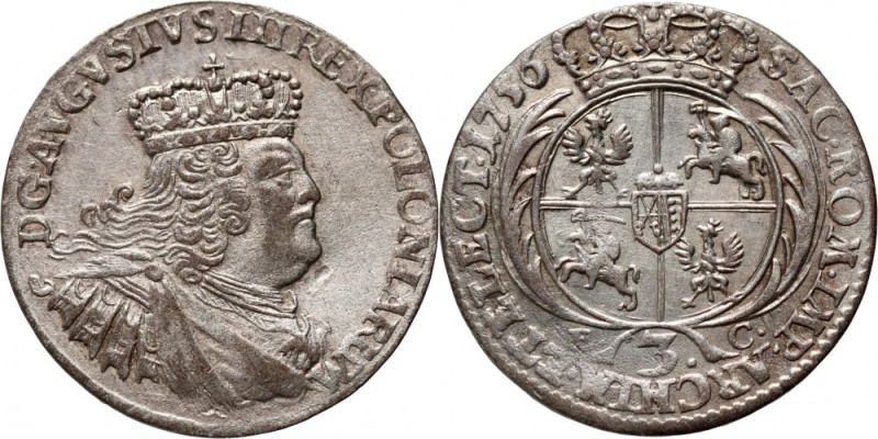 August III, trojak 1756 EC, Lipsk Rzadki rocznik. Reference: Kopicki 2097 (R2), ...