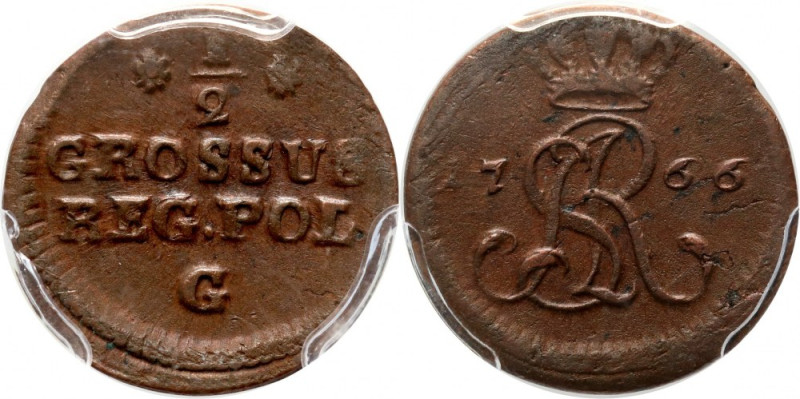 Stanisław August Poniatowski, 1/2 grosza 1766 G, Warszawa Odmiana z małymi cyfra...