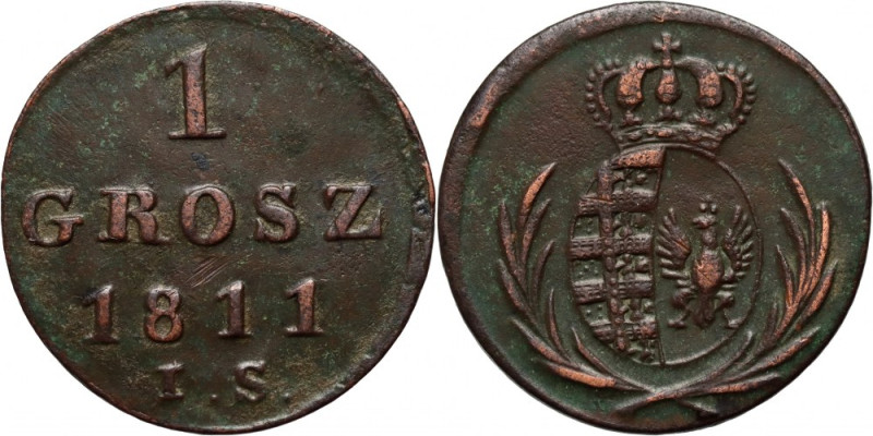 Księstwo Warszawskie, Fryderyk August I, grosz 1811 IS, Warszawa Ciemna patyna. ...