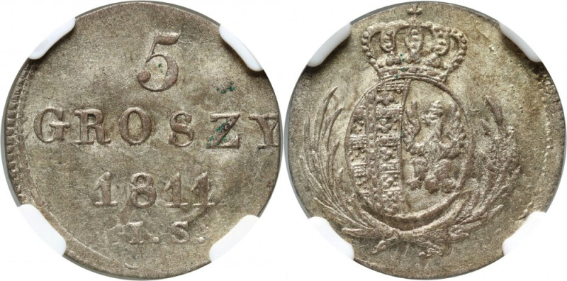 Księstwo Warszawskie, Fryderyk August I, 5 groszy 1811 IS, Warszawa Wybite na 1/...