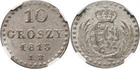 Księstwo Warszawskie, Fryderyk August I, 10 groszy 1813 IB, Warszawa MAX - jedyny!