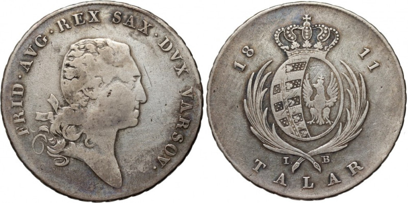 Księstwo Warszawskie, Fryderyk August I, talar 1811 IB, Warszawa Srebro 22,51 g....