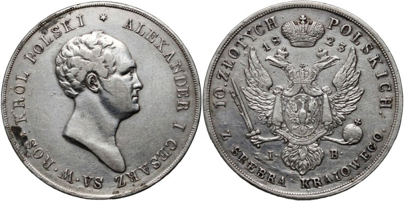 Królestwo Kongresowe, Aleksander I, 10 złotych 1823 IB, Warszawa Srebro 30,97 g....