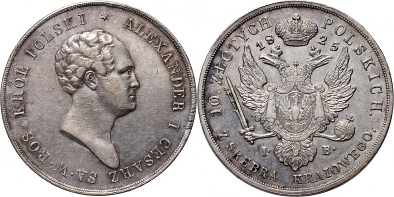 Królestwo Kongresowe, Aleksander I, 10 złotych 1825 IB, Warszawa Srebro 31,18 g....