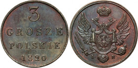 Królestwo Kongresowe, Mikołaj I, 3 grosze polskie 1820 IB, Warszawa, Nowe Bicie R3