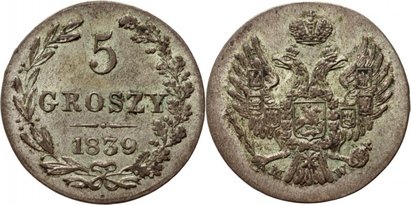 Zabór rosyjski, Mikołaj I, 5 groszy 1839 MW, Warszawa Piękny egzemplarz. Rzadko ...