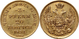 Zabór rosyjski, Mikołaj I, 3 ruble = 20 złotych 1834 СПБ ПД, Petersburg