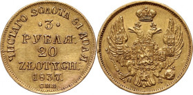 Zabór rosyjski, Mikołaj I, 3 ruble = 20 złotych 1837 СПБ ПД, Petersburg