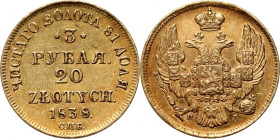 Zabór rosyjski, Mikołaj I, 3 ruble = 20 złotych 1838 СПБ ПД, Petersburg
