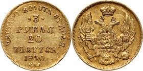 Zabór rosyjski, Mikołaj I, 3 ruble = 20 złotych 1840 СПБ АЧ, Petersburg