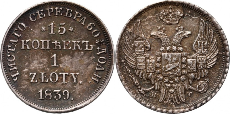 Zabór rosyjski, Mikołaj I, 15 kopiejek = 1 złoty 1839 НГ, Petersburg Ładna, star...