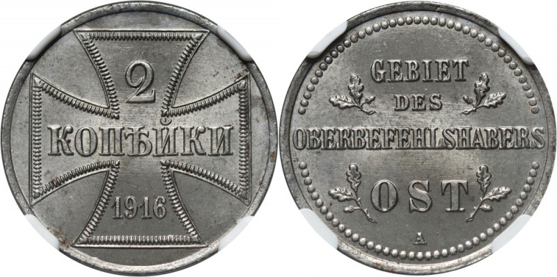 OST, 2 kopiejki 1916 A, Berlin Bardzo ładne. Druga najwyższa nota NGC. Reference...