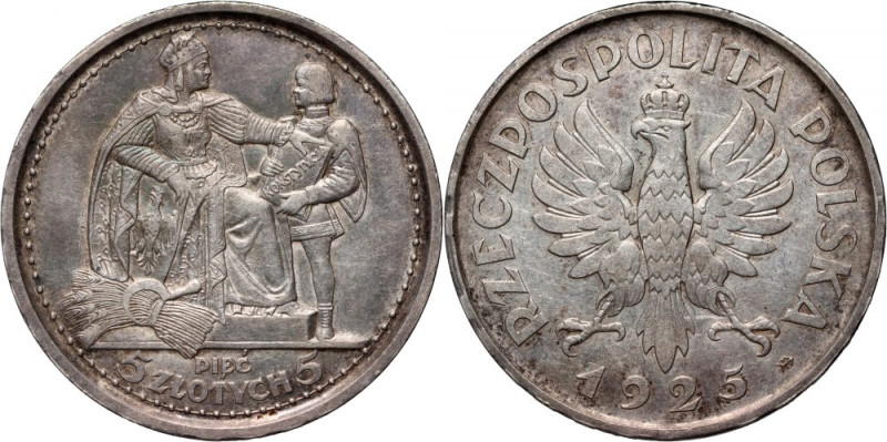 II RP, 5 złotych 1925, Warszawa, Konstytucja, 81 perełek Srebro 24,94 g. Nakład ...