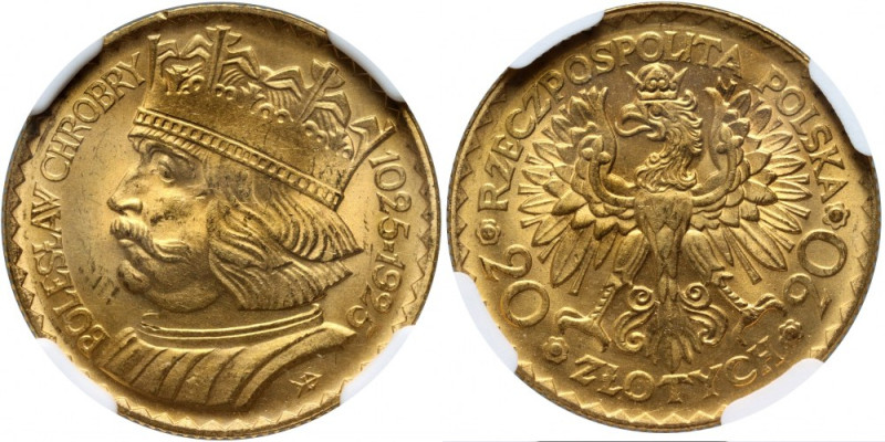 II RP, 20 złotych 1925, Warszawa, Bolesław Chrobry Złoto. Reference: Parchimowic...