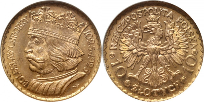 II RP, 10 złotych 1925, Warszawa, Bolesław Chrobry Złoto. Reference: Parchimowic...