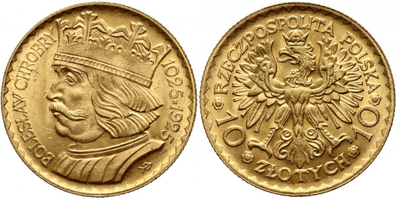 II RP, 10 złotych 1925, Warszawa, Bolesław Chrobry Złoto 3,22 g. Reference: Parc...