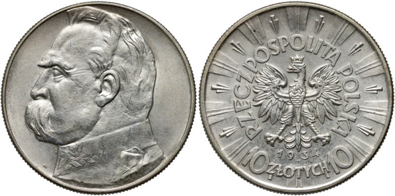 II RP, 10 złotych 1934, Warszawa, Józef Piłsudski Rzadki rocznik w bardzo ładnym...