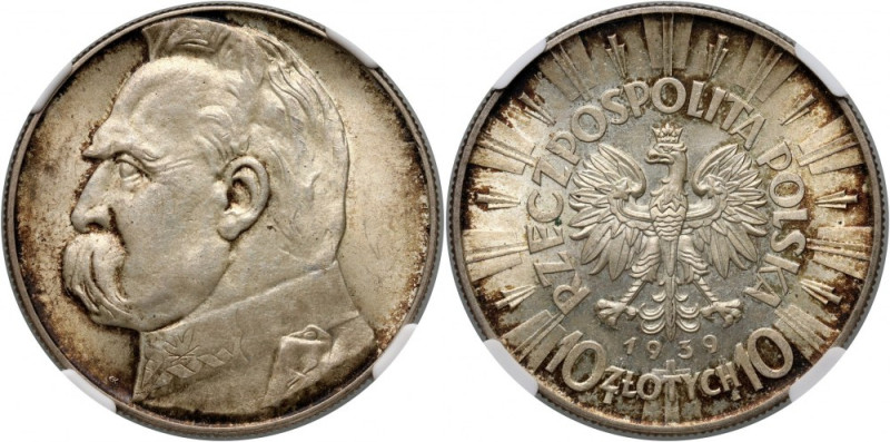 II RP, 10 złotych 1939, Warszawa, Józef Piłsudski Mennicza moneta w ślicznej pat...
