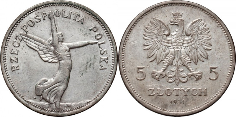 II RP, 5 złotych 1931, Warszawa, Nike Rzadki rocznik. Bardo dobrze zachowane det...