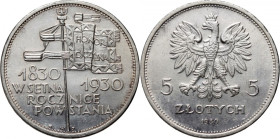 II RP, 5 złotych 1930, Warszawa, Sztandar, stempel płytki