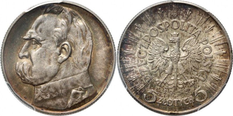 II RP, 5 złotych 1938, Warszawa, Józef Piłsudski Rzadszy rocznik.&nbsp; Referenc...