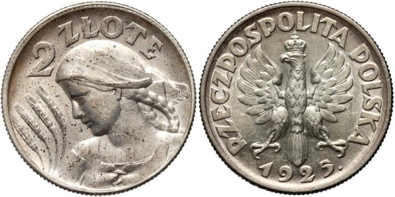 II RP, 2 złote 1925 z kropką, Londyn, Żniwiarka Bardzo ładne. Reference: Parchim...