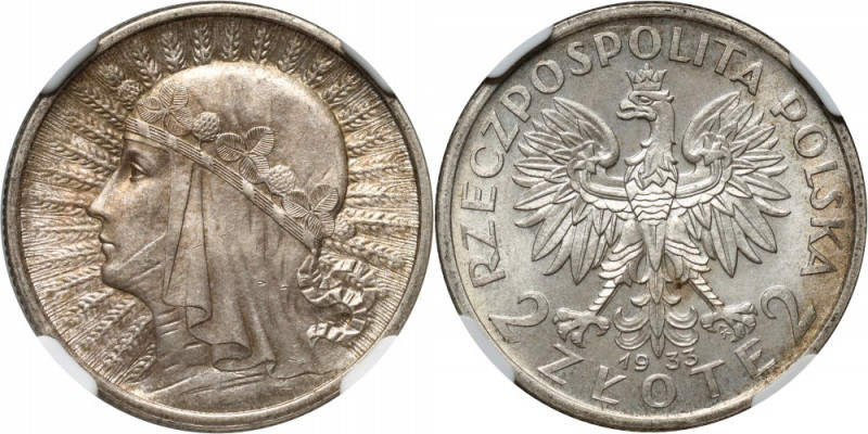 II RP, 2 złote 1933, Warszawa, Głowa Kobiety Piękny, menniczy egzemplarz. Refere...