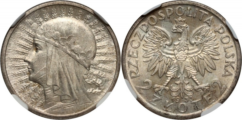 II RP, 2 złote 1933, Warszawa, Głowa Kobiety Pięknie zachowane. Reference: Parch...