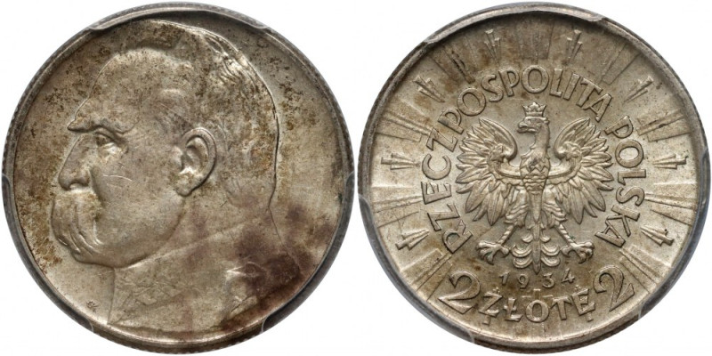 II RP, 2 złote 1934, Warszawa, Józef Piłsudski Okołomennicze. Reference: Parchim...
