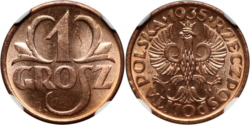 II RP, grosz 1935, Warszawa Bardzo ładnie zachowany.
Reference: Parchimowicz 10...
