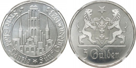 Wolne Miasto Gdańsk, 5 guldenów 1923, Utrecht, Kościół Marii Panny, stempel lustrzany (Proof)
