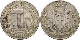 Wolne Miasto Gdańsk, 5 guldenów 1932, Berlin, Żuraw