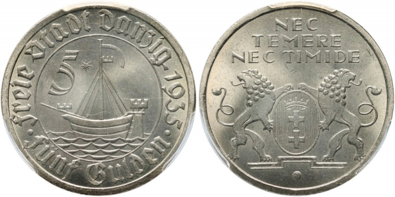 Wolne Miasto Gdańsk, 5 guldenów 1935, Berlin, Koga Pięknie zachowane.
Reference...