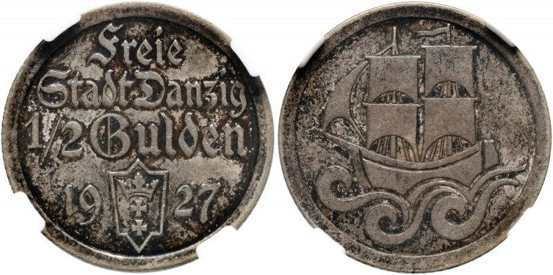 Wolne Miasto Gdańsk, 1/2 guldena 1927, Berlin, Koga Rzadki rocznik w menniczym s...