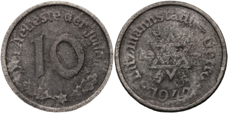 Getto w Łodzi, 10 fenigów 1942 typ I, magnez, certyfikat 10 fenigów 1942, typ I....