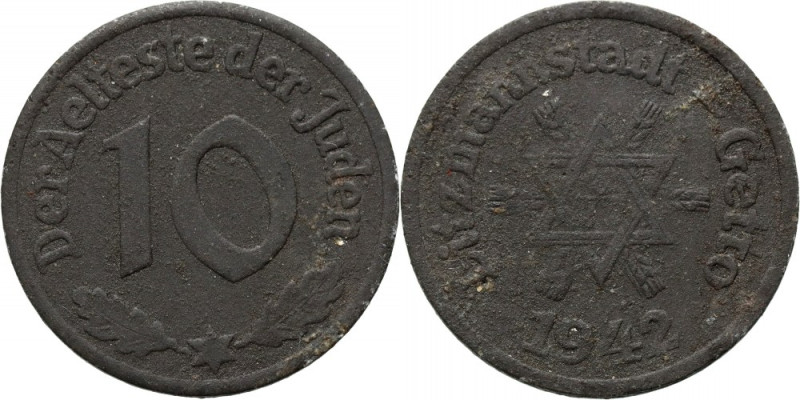 Getto w Łodzi, 10 fenigów 1942 typ I, magnez, certyfikat 10 fenigów 1942, typ I....