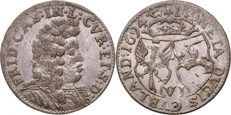 Kurlandia, Fryderyk Kazimierz Kettler, szóstak 1694, Mitawa Odmiana z dwiema tar...