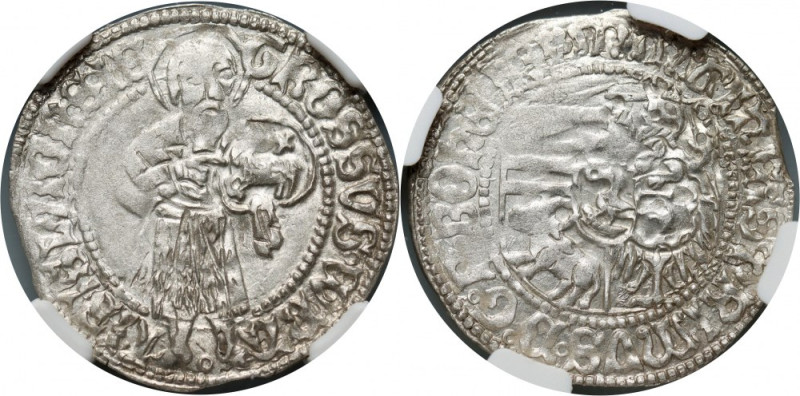 Śląsk, Wrocław, Maciej Korwin 1469-1490, grosz bez daty Rzadki, szczególnie w ta...