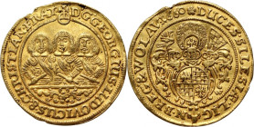 Śląsk, Księstwo Legnicko-Brzesko-Wołowskie, Jerzy III Brzeski, Ludwik IV Legnicki i Krystian Wołowsko-Oławski, dukat 1660 EW, Brzeg