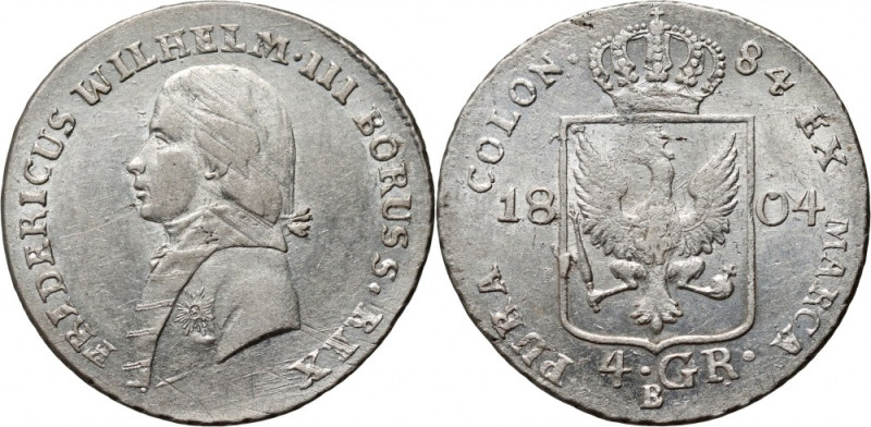 Śląsk pod panowaniem pruskim, Fryderyk Wilhelm III, 4 grosze 1804 B, Wrocław Ref...