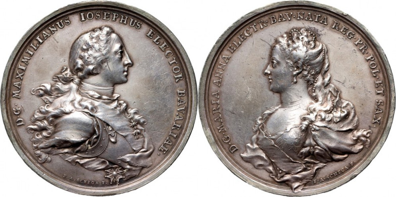 August III, medal bez daty (1747), Zaślubiny Maksymiliana Józefa i Marii Anny Sy...