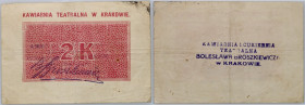 Kawiarnia i Cukiernia Teatralna w Krakowie, bon na 2 korony (1919)