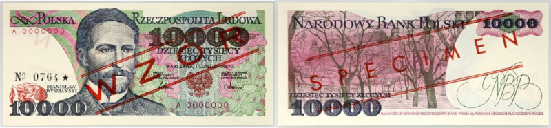 PRL, 10000 złotych 1.02.1987, WZÓR, No. 0764, seria A Numer 0000000. Pięknie zac...